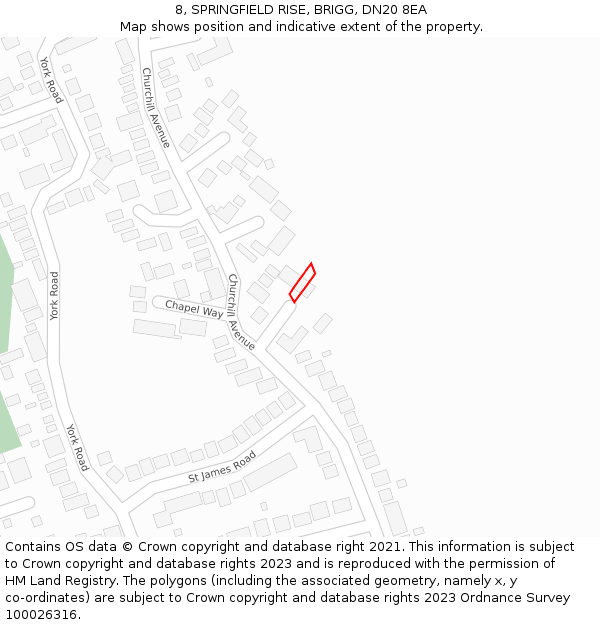 8, SPRINGFIELD RISE, BRIGG, DN20 8EA: Location map and indicative extent of plot