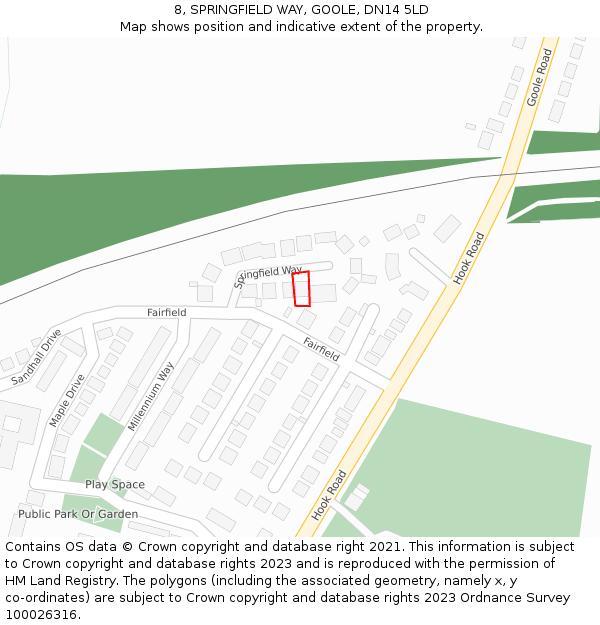 8, SPRINGFIELD WAY, GOOLE, DN14 5LD: Location map and indicative extent of plot