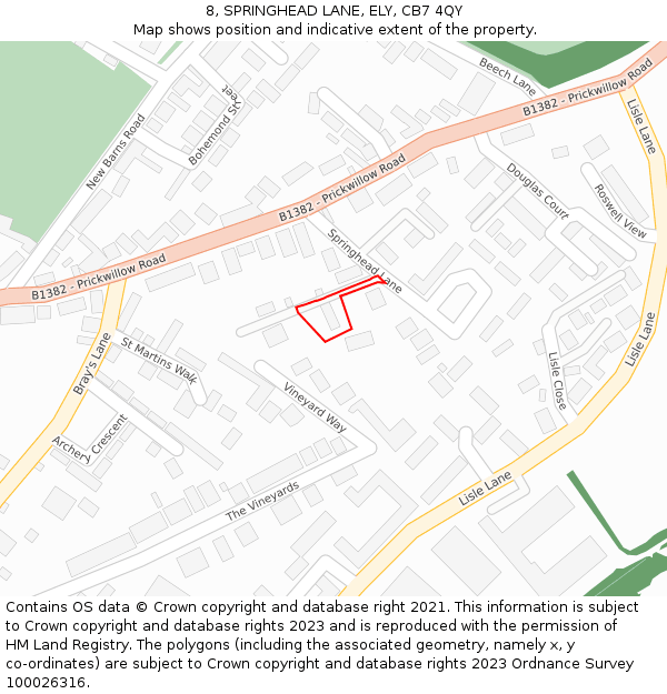8, SPRINGHEAD LANE, ELY, CB7 4QY: Location map and indicative extent of plot