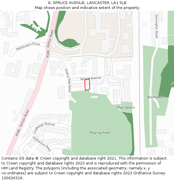 8, SPRUCE AVENUE, LANCASTER, LA1 5LB: Location map and indicative extent of plot