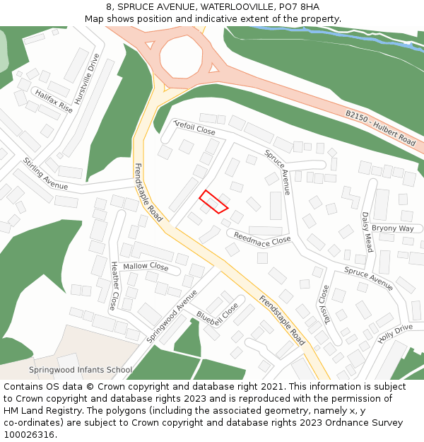 8, SPRUCE AVENUE, WATERLOOVILLE, PO7 8HA: Location map and indicative extent of plot