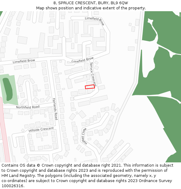8, SPRUCE CRESCENT, BURY, BL9 6QW: Location map and indicative extent of plot