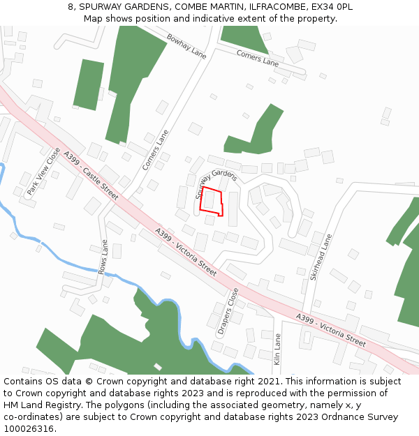 8, SPURWAY GARDENS, COMBE MARTIN, ILFRACOMBE, EX34 0PL: Location map and indicative extent of plot