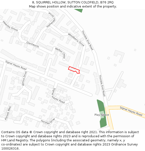 8, SQUIRREL HOLLOW, SUTTON COLDFIELD, B76 2RQ: Location map and indicative extent of plot