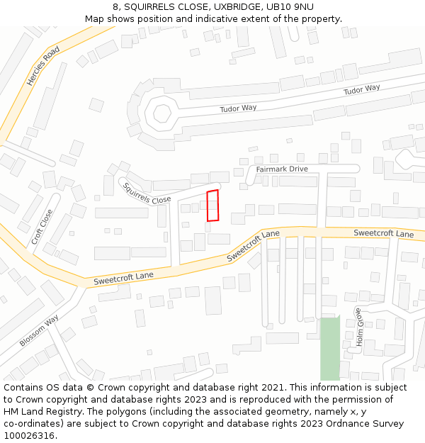 8, SQUIRRELS CLOSE, UXBRIDGE, UB10 9NU: Location map and indicative extent of plot