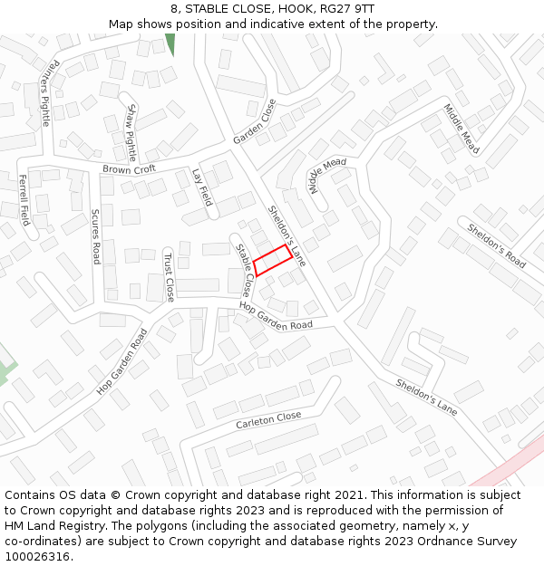 8, STABLE CLOSE, HOOK, RG27 9TT: Location map and indicative extent of plot