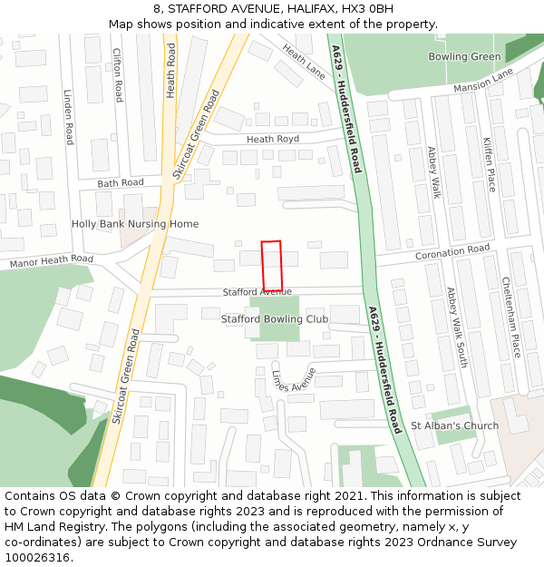 8, STAFFORD AVENUE, HALIFAX, HX3 0BH: Location map and indicative extent of plot