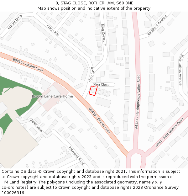 8, STAG CLOSE, ROTHERHAM, S60 3NE: Location map and indicative extent of plot