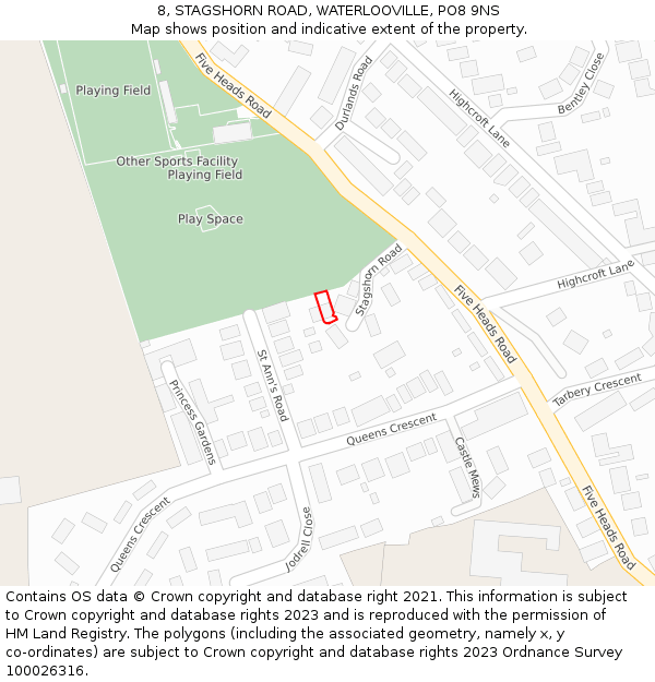 8, STAGSHORN ROAD, WATERLOOVILLE, PO8 9NS: Location map and indicative extent of plot
