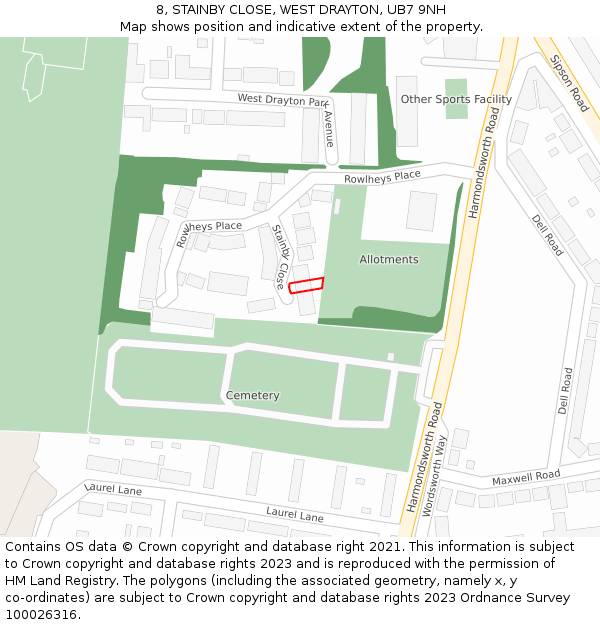 8, STAINBY CLOSE, WEST DRAYTON, UB7 9NH: Location map and indicative extent of plot