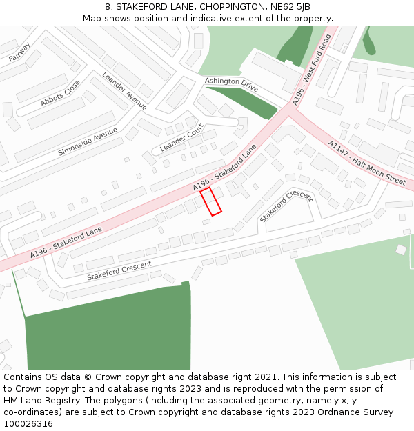 8, STAKEFORD LANE, CHOPPINGTON, NE62 5JB: Location map and indicative extent of plot