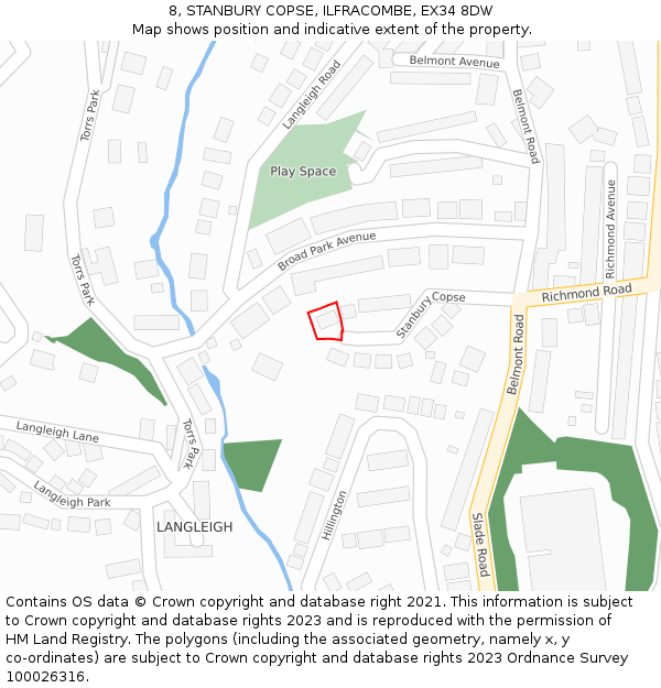 8, STANBURY COPSE, ILFRACOMBE, EX34 8DW: Location map and indicative extent of plot