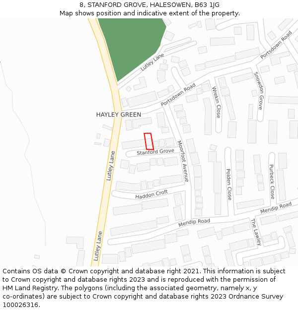 8, STANFORD GROVE, HALESOWEN, B63 1JG: Location map and indicative extent of plot