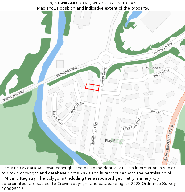 8, STANILAND DRIVE, WEYBRIDGE, KT13 0XN: Location map and indicative extent of plot