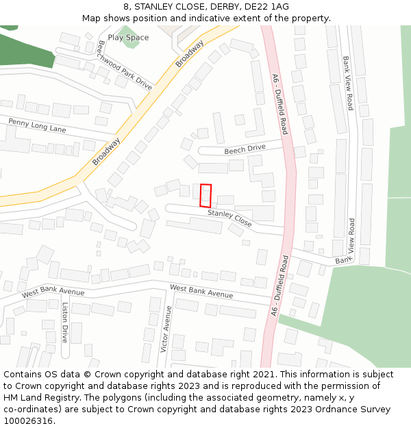 8, STANLEY CLOSE, DERBY, DE22 1AG: Location map and indicative extent of plot