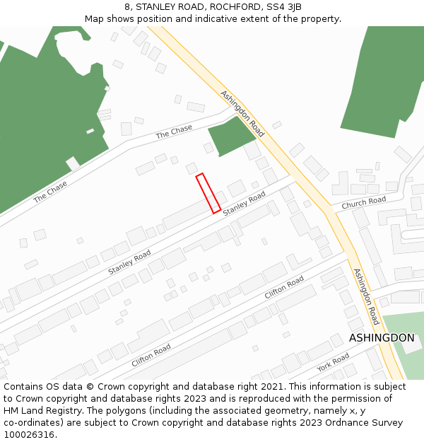 8, STANLEY ROAD, ROCHFORD, SS4 3JB: Location map and indicative extent of plot