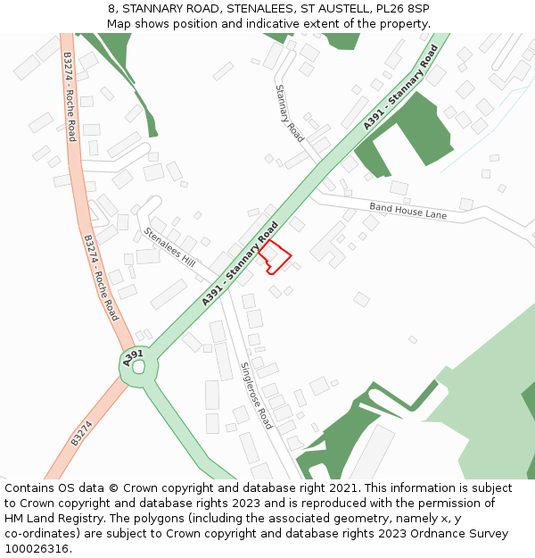 8, STANNARY ROAD, STENALEES, ST AUSTELL, PL26 8SP: Location map and indicative extent of plot