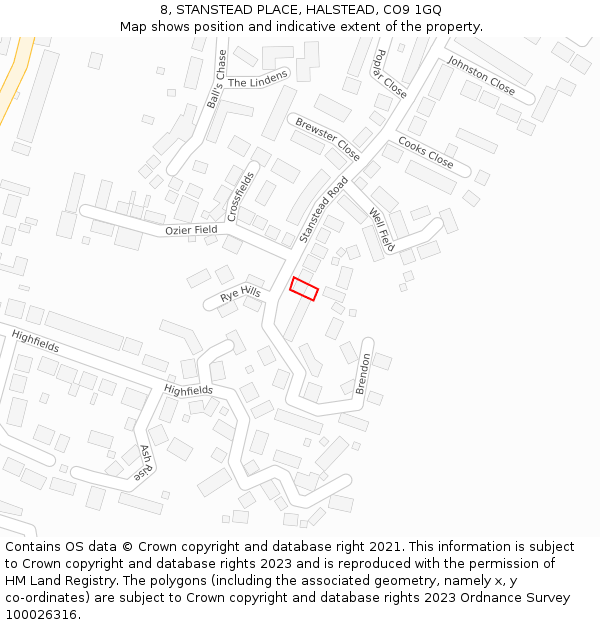 8, STANSTEAD PLACE, HALSTEAD, CO9 1GQ: Location map and indicative extent of plot