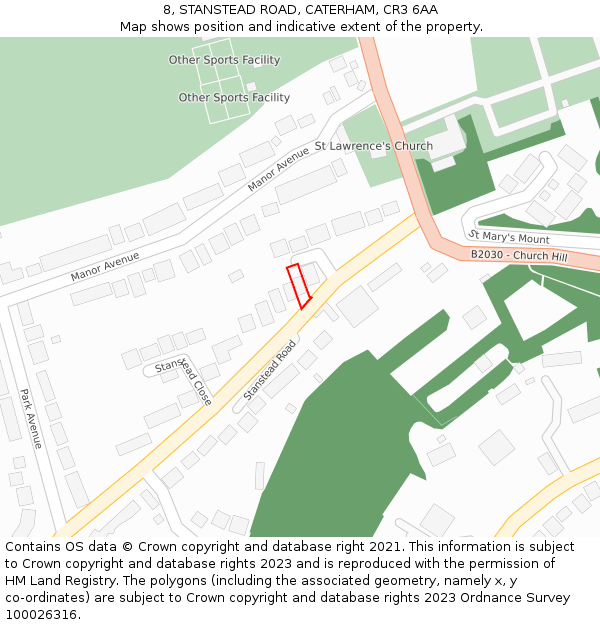 8, STANSTEAD ROAD, CATERHAM, CR3 6AA: Location map and indicative extent of plot