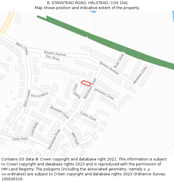 8, STANSTEAD ROAD, HALSTEAD, CO9 1NQ: Location map and indicative extent of plot