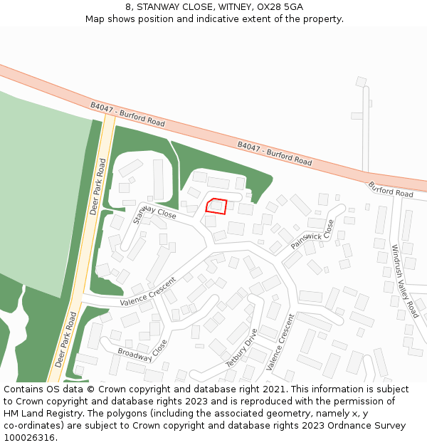 8, STANWAY CLOSE, WITNEY, OX28 5GA: Location map and indicative extent of plot