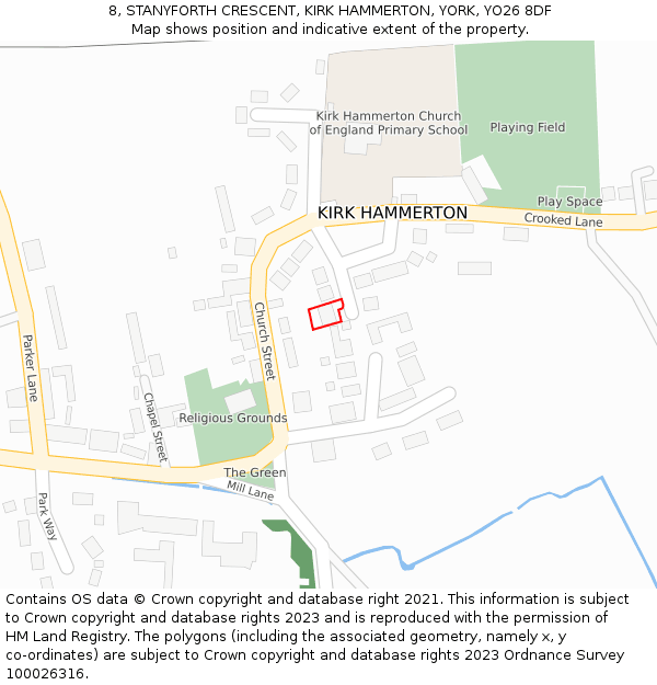 8, STANYFORTH CRESCENT, KIRK HAMMERTON, YORK, YO26 8DF: Location map and indicative extent of plot