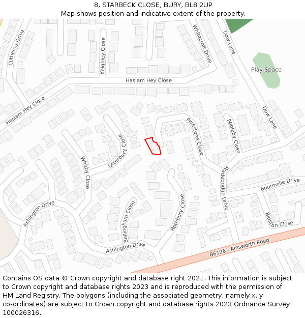 8, STARBECK CLOSE, BURY, BL8 2UP: Location map and indicative extent of plot
