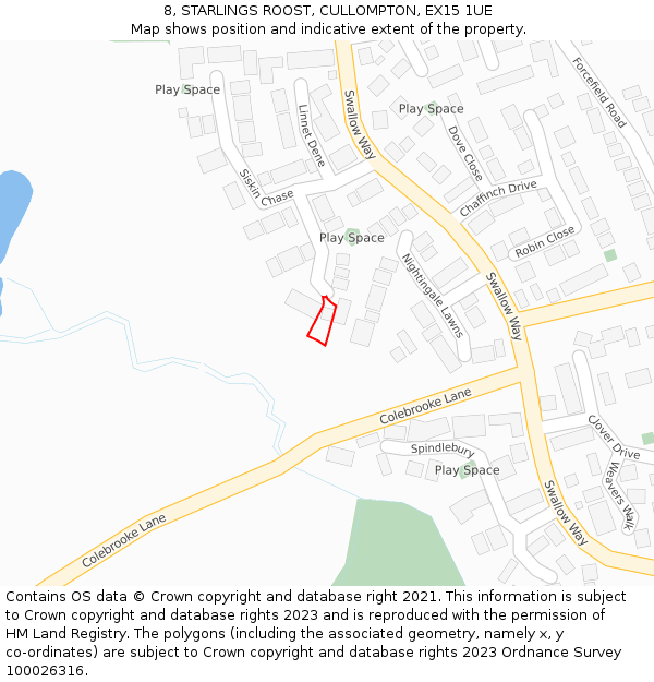 8, STARLINGS ROOST, CULLOMPTON, EX15 1UE: Location map and indicative extent of plot