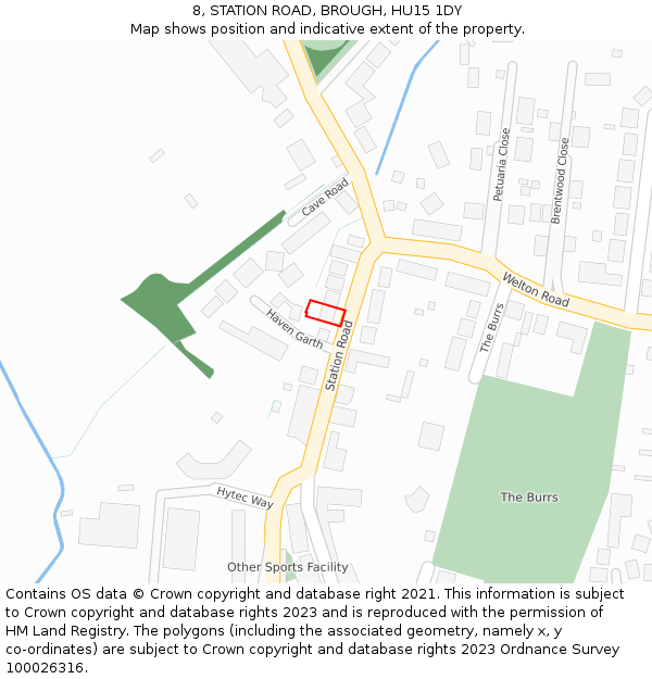 8, STATION ROAD, BROUGH, HU15 1DY: Location map and indicative extent of plot