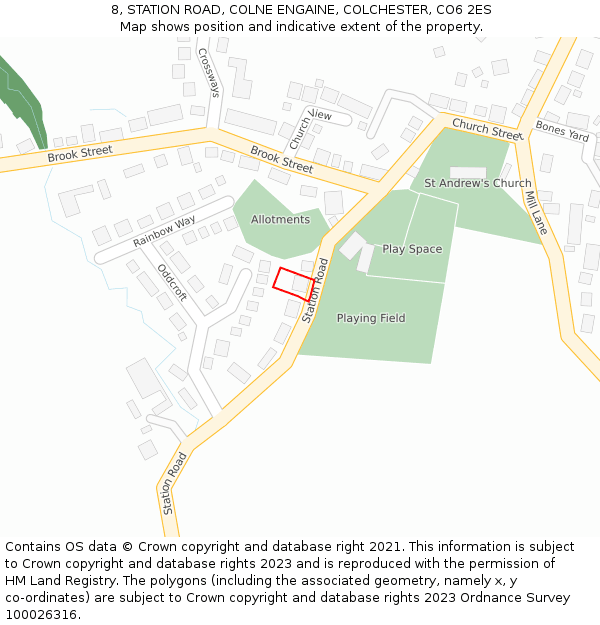 8, STATION ROAD, COLNE ENGAINE, COLCHESTER, CO6 2ES: Location map and indicative extent of plot