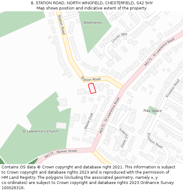 8, STATION ROAD, NORTH WINGFIELD, CHESTERFIELD, S42 5HY: Location map and indicative extent of plot