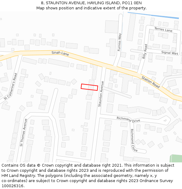 8, STAUNTON AVENUE, HAYLING ISLAND, PO11 0EN: Location map and indicative extent of plot