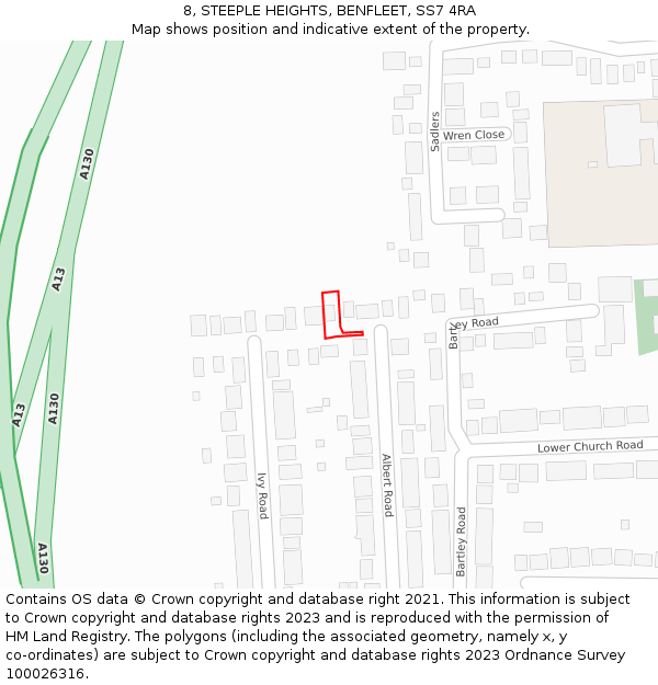 8, STEEPLE HEIGHTS, BENFLEET, SS7 4RA: Location map and indicative extent of plot