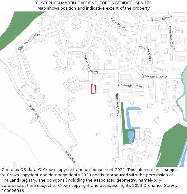 8, STEPHEN MARTIN GARDENS, FORDINGBRIDGE, SP6 1RF: Location map and indicative extent of plot