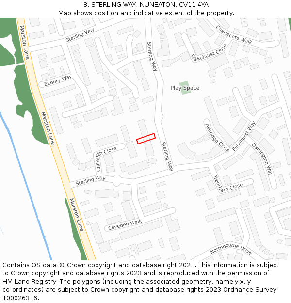 8, STERLING WAY, NUNEATON, CV11 4YA: Location map and indicative extent of plot