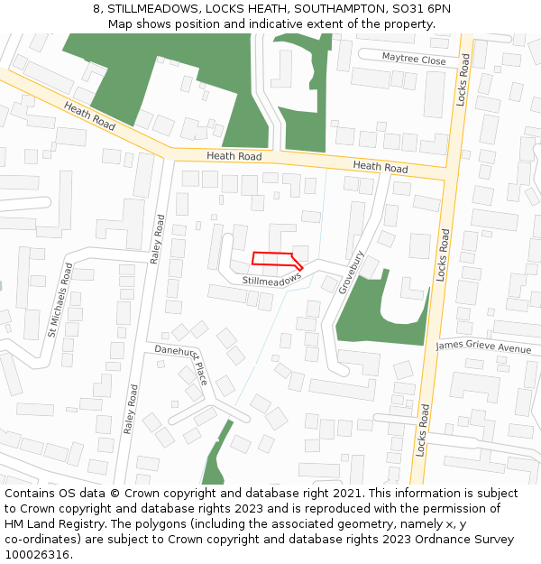 8, STILLMEADOWS, LOCKS HEATH, SOUTHAMPTON, SO31 6PN: Location map and indicative extent of plot