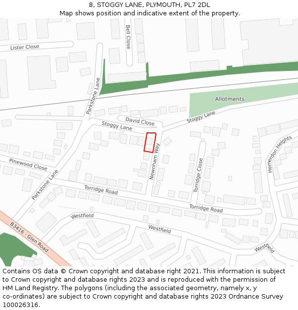 8, STOGGY LANE, PLYMOUTH, PL7 2DL: Location map and indicative extent of plot