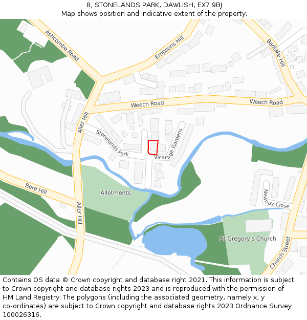 8, STONELANDS PARK, DAWLISH, EX7 9BJ: Location map and indicative extent of plot