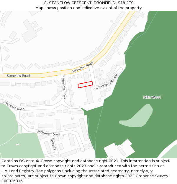 8, STONELOW CRESCENT, DRONFIELD, S18 2ES: Location map and indicative extent of plot