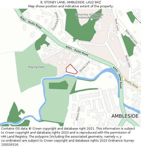 8, STONEY LANE, AMBLESIDE, LA22 9AZ: Location map and indicative extent of plot