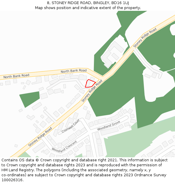 8, STONEY RIDGE ROAD, BINGLEY, BD16 1UJ: Location map and indicative extent of plot