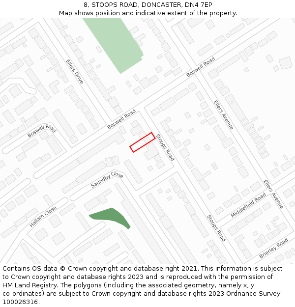 8, STOOPS ROAD, DONCASTER, DN4 7EP: Location map and indicative extent of plot