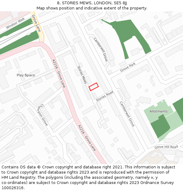 8, STORIES MEWS, LONDON, SE5 8JJ: Location map and indicative extent of plot