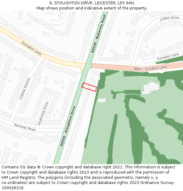 8, STOUGHTON DRIVE, LEICESTER, LE5 6AN: Location map and indicative extent of plot