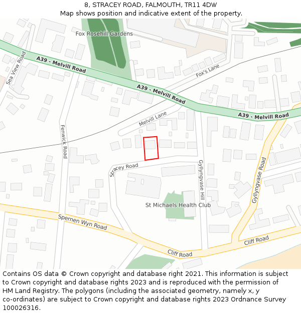 8, STRACEY ROAD, FALMOUTH, TR11 4DW: Location map and indicative extent of plot