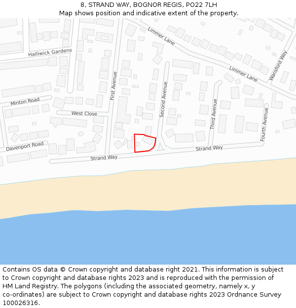 8, STRAND WAY, BOGNOR REGIS, PO22 7LH: Location map and indicative extent of plot