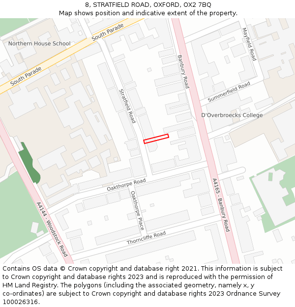 8, STRATFIELD ROAD, OXFORD, OX2 7BQ: Location map and indicative extent of plot