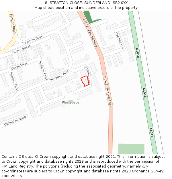 8, STRATTON CLOSE, SUNDERLAND, SR2 0YX: Location map and indicative extent of plot