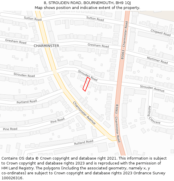 8, STROUDEN ROAD, BOURNEMOUTH, BH9 1QJ: Location map and indicative extent of plot