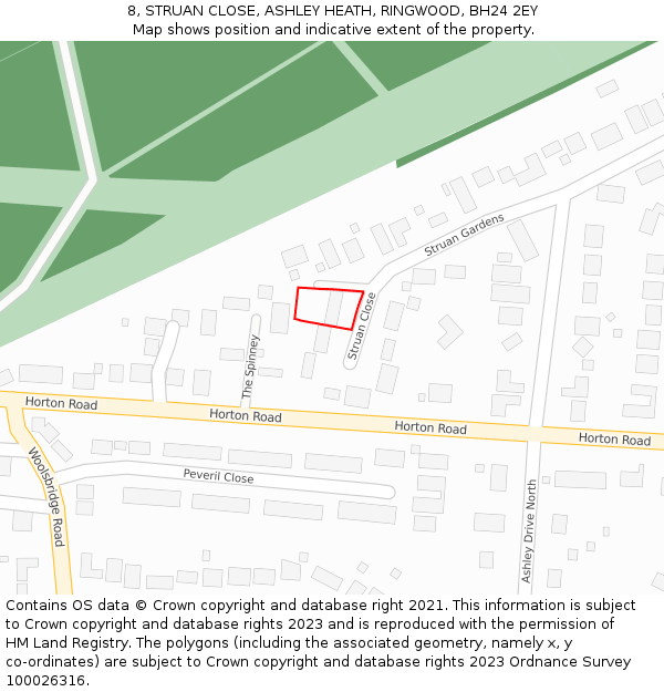 8, STRUAN CLOSE, ASHLEY HEATH, RINGWOOD, BH24 2EY: Location map and indicative extent of plot